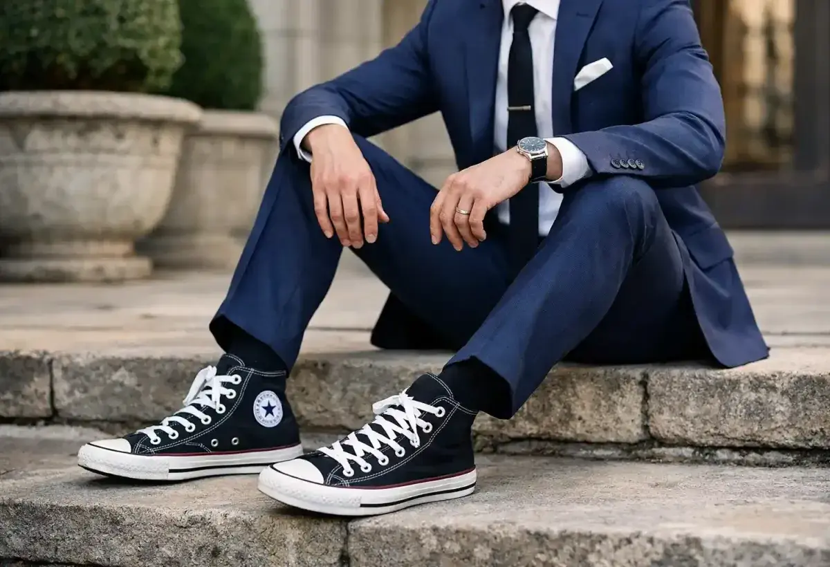 Formal outfit styled with Converse shoes