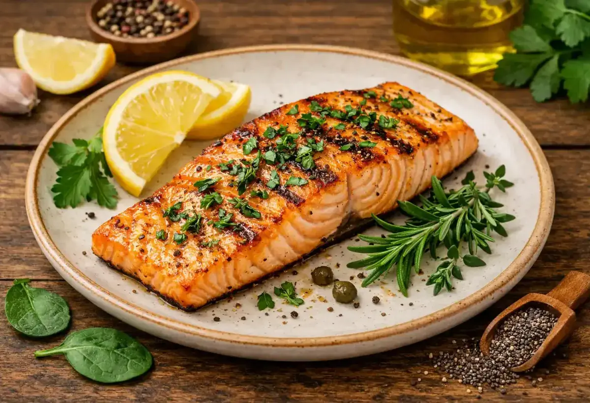 Salmon rich in omega fatty acids for shiny hair