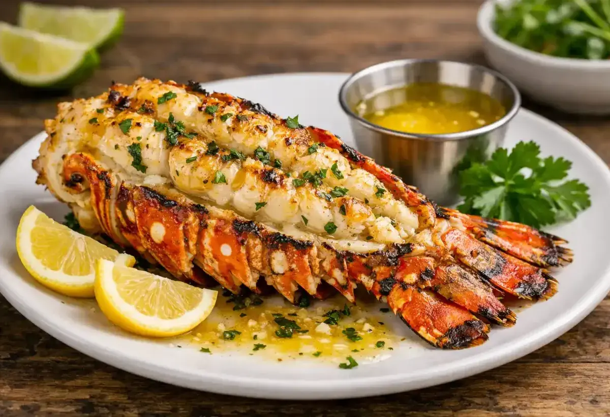 Florida spiny lobster tail grilled and served with butter