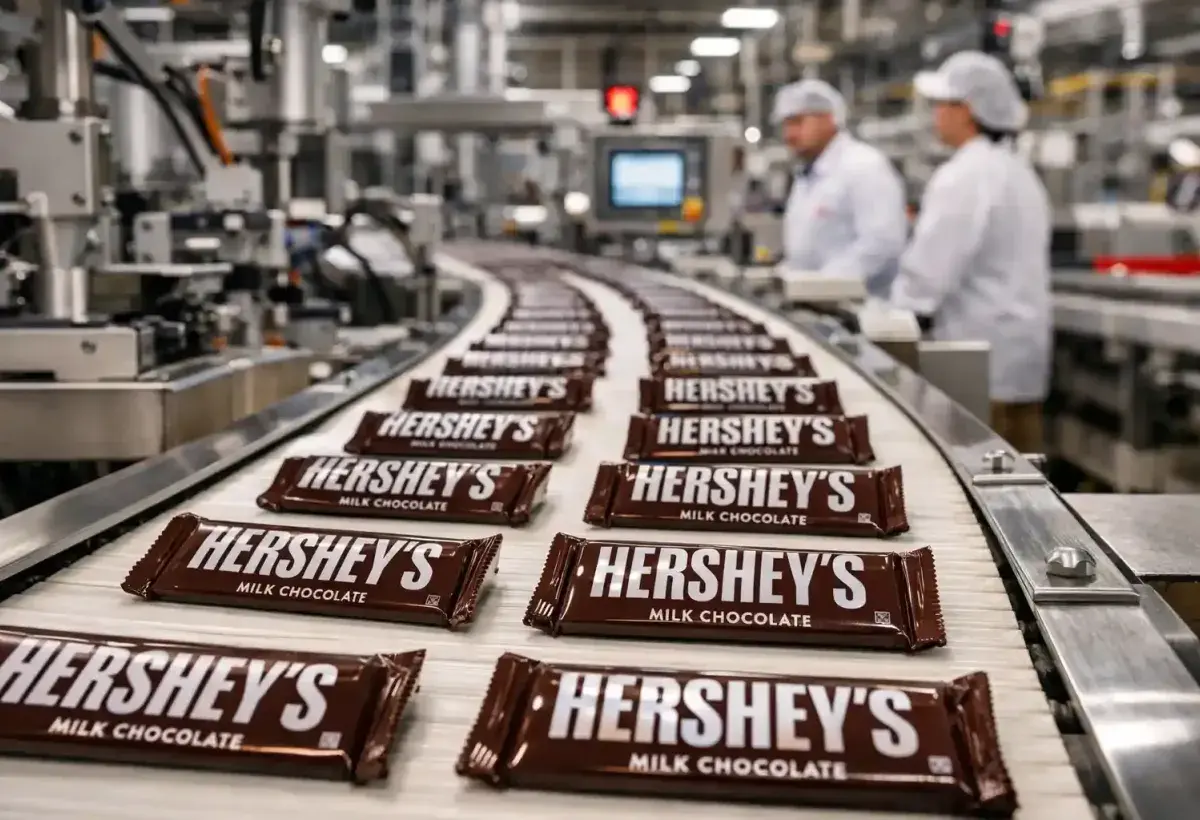 Hershey factory production line with chocolates