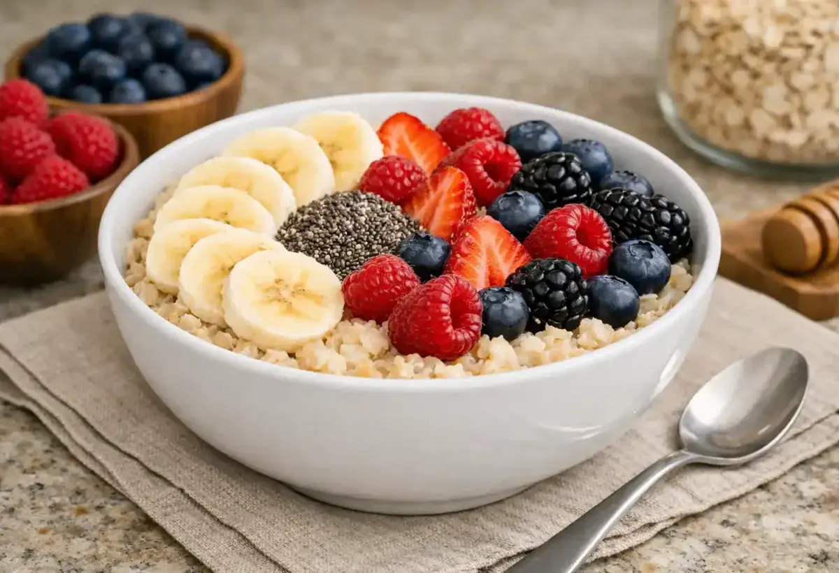 Fiber rich oatmeal breakfast for constipation relief