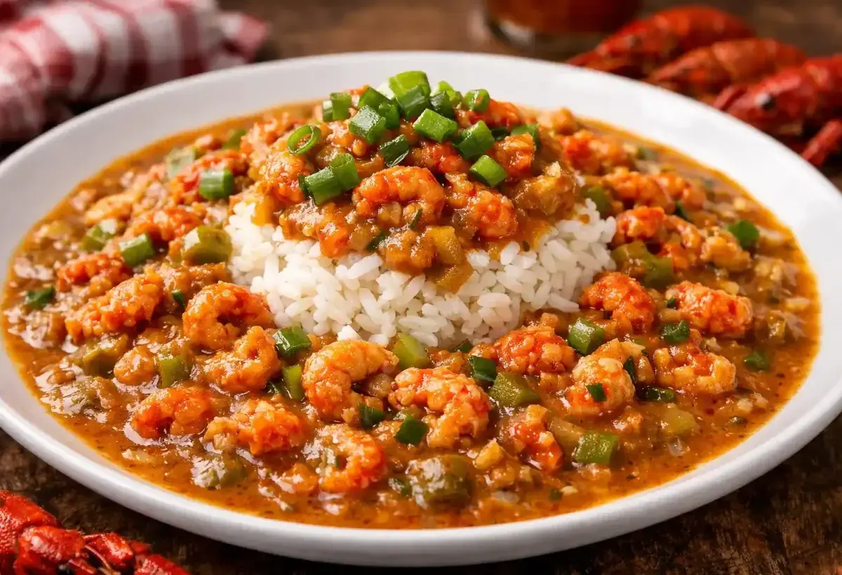 Authentic Louisiana crawfish étouffée over rice