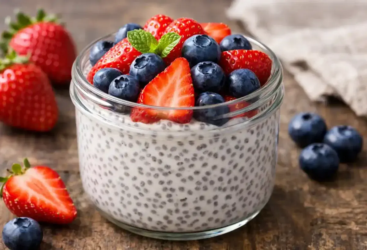 Chia seeds and chia pudding for healthy bowel movement support