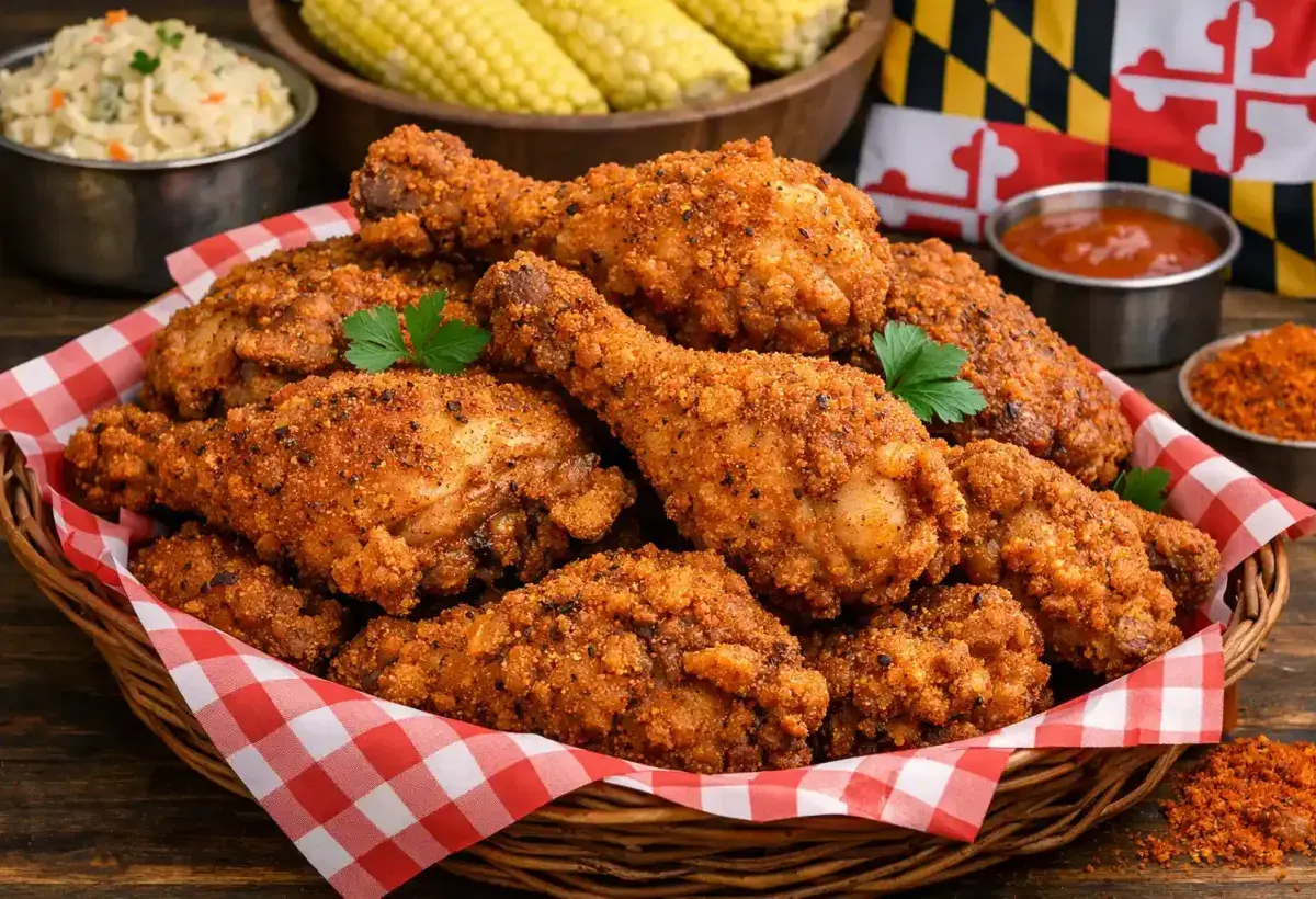 Crispy fried chicken served in Maryland style seasoning
