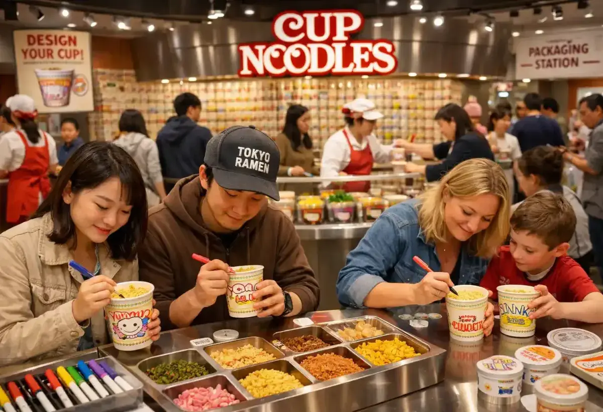 Interactive ramen museum experience with personalized noodle cup creation