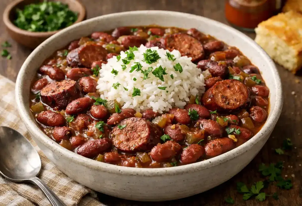 Louisiana red beans and rice with smoked sausage