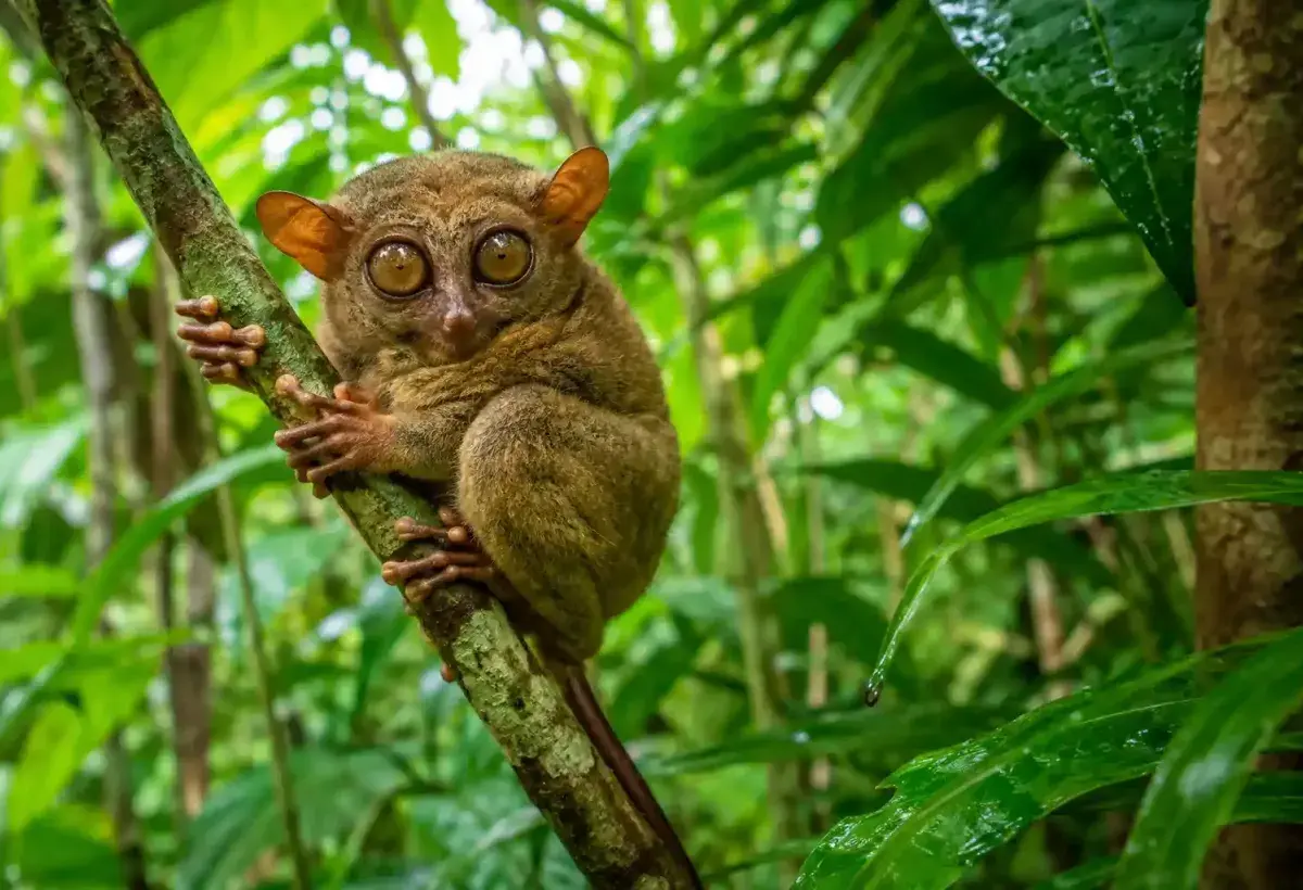Tarsier living in Southeast Asian rainforest environment