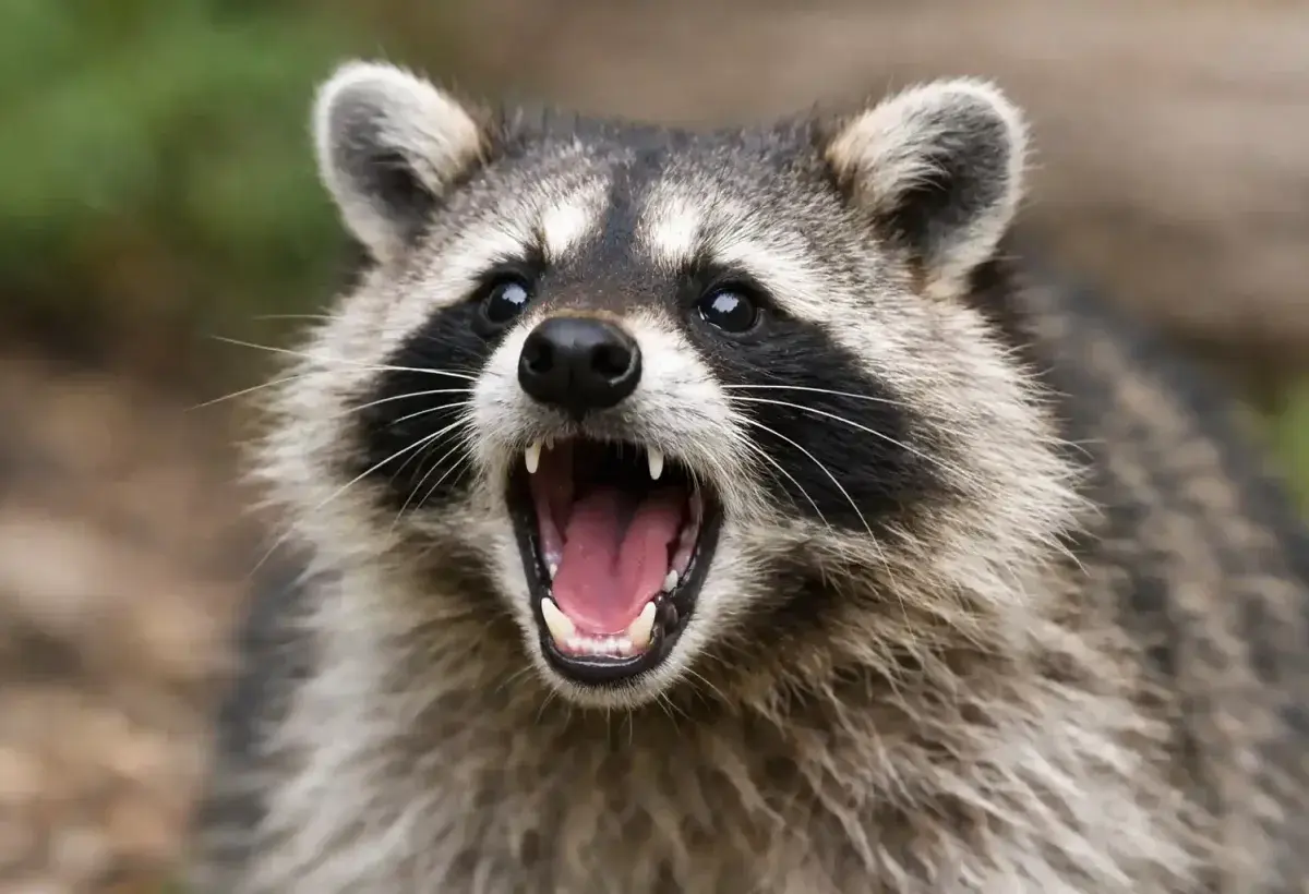 Raccoon making a vocal sound as part of communication