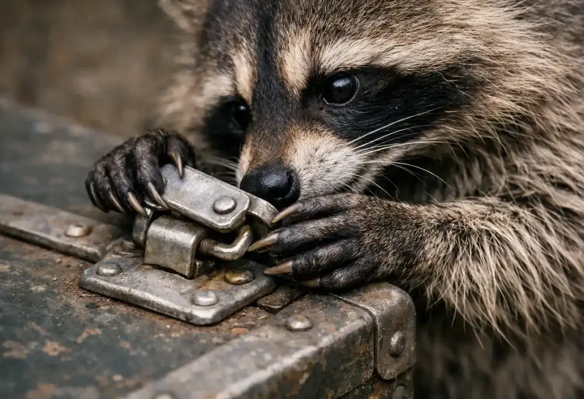 Intelligent raccoon solving a problem to access food