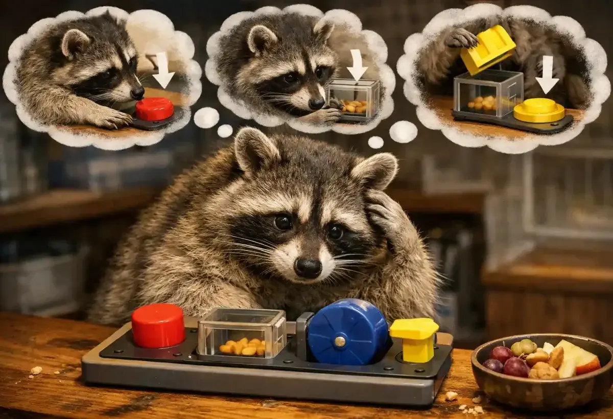 Raccoon recalling how to access food using memory and experience