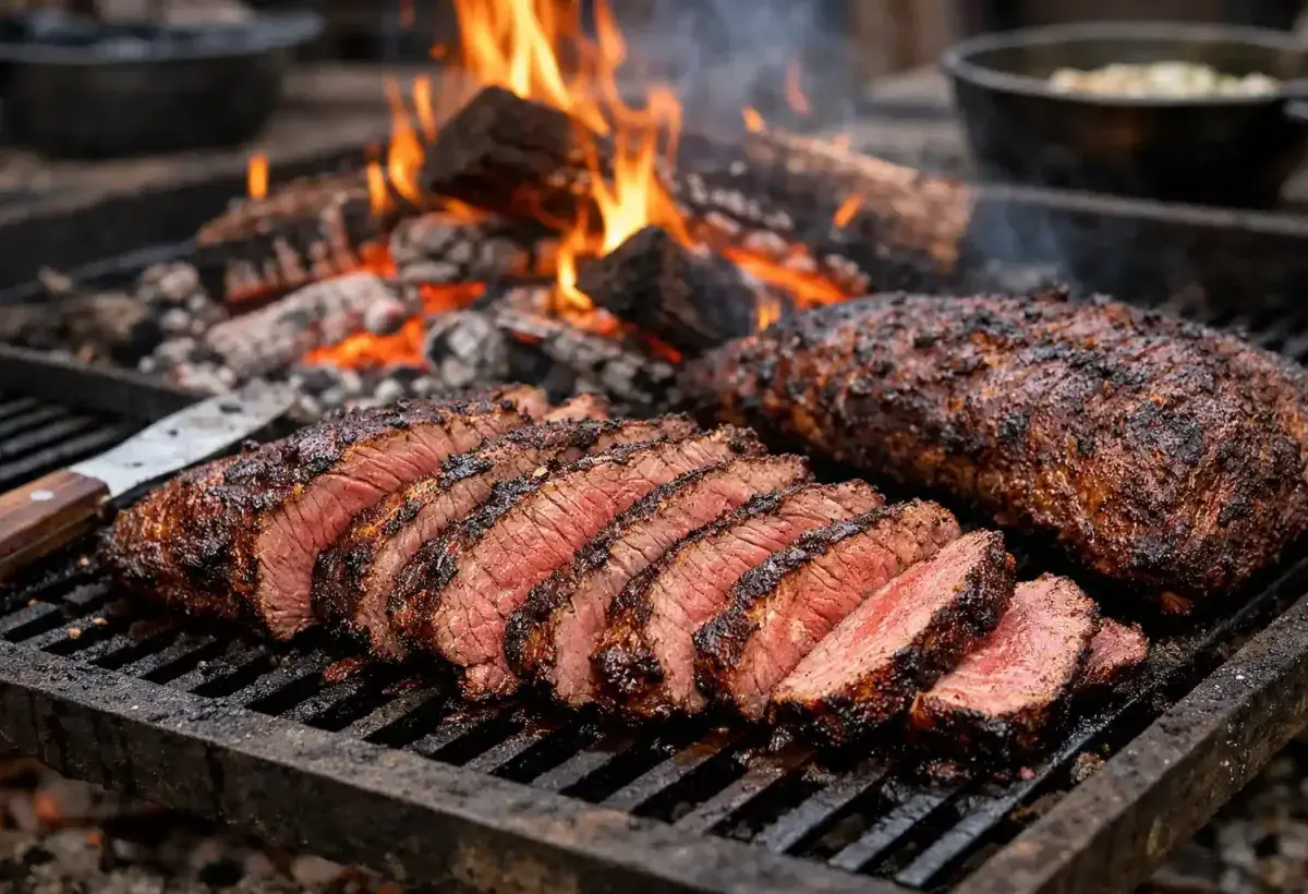 Santa Maria tri tip barbecue cooked over traditional red oak fire