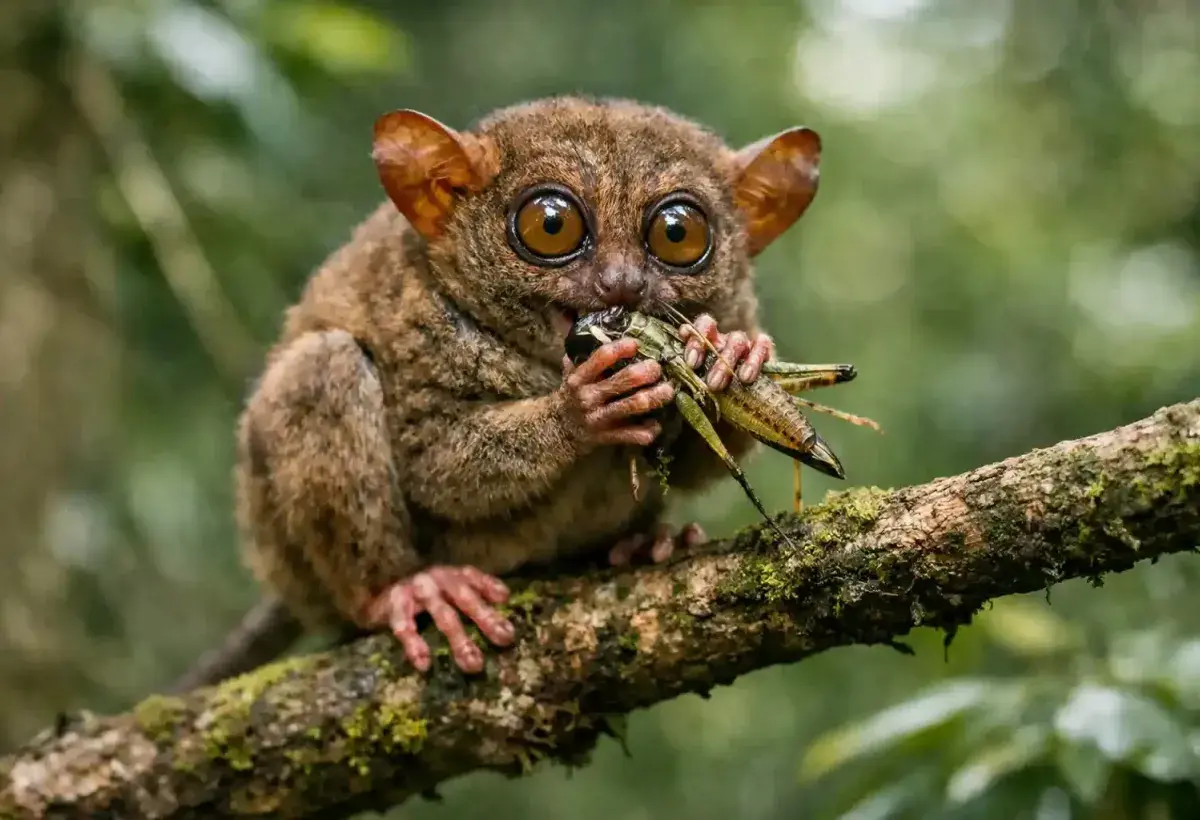 Carnivorous tarsier eating an insect