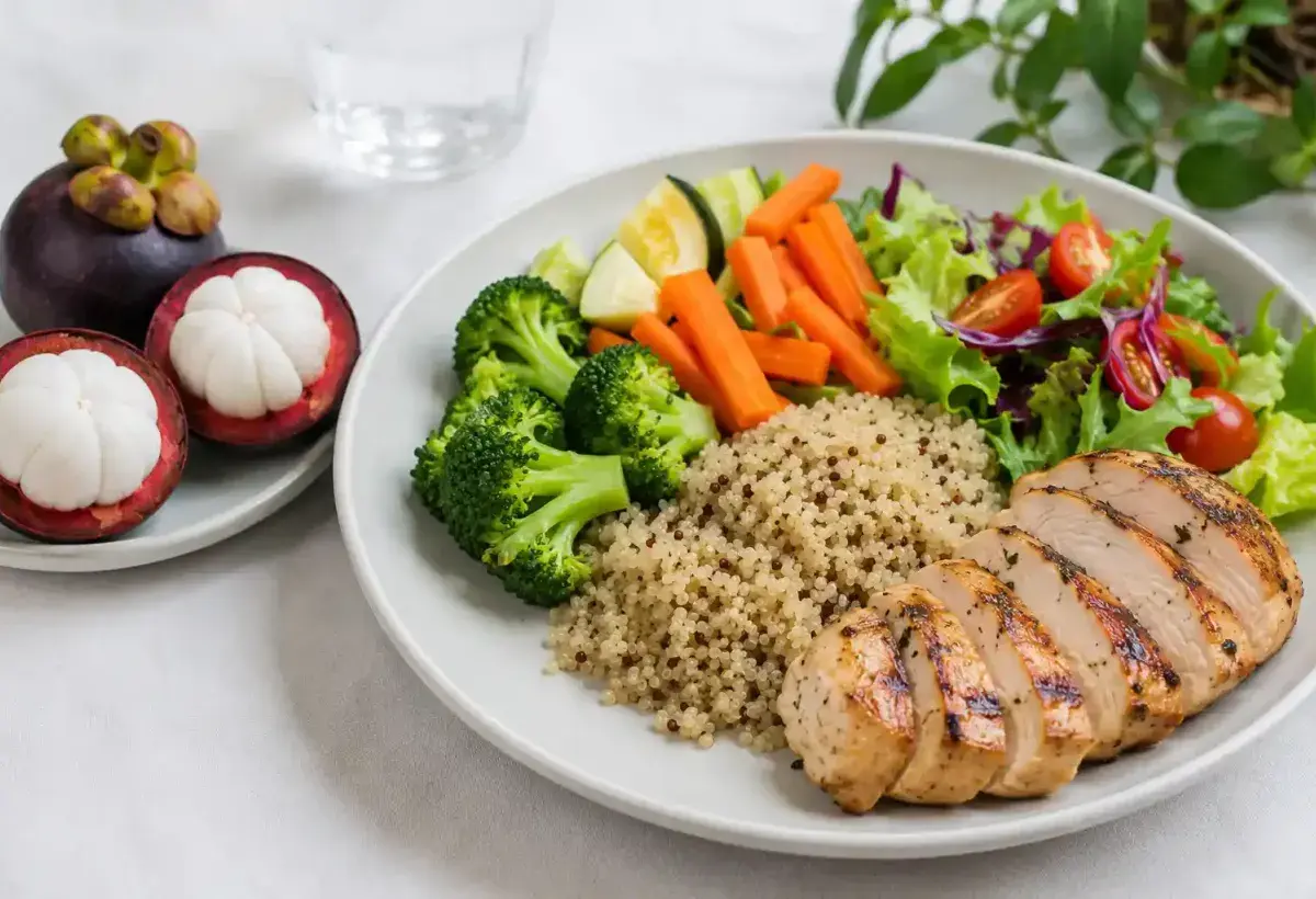 Balanced Healthy Meal with Mangosteen and Whole Foods