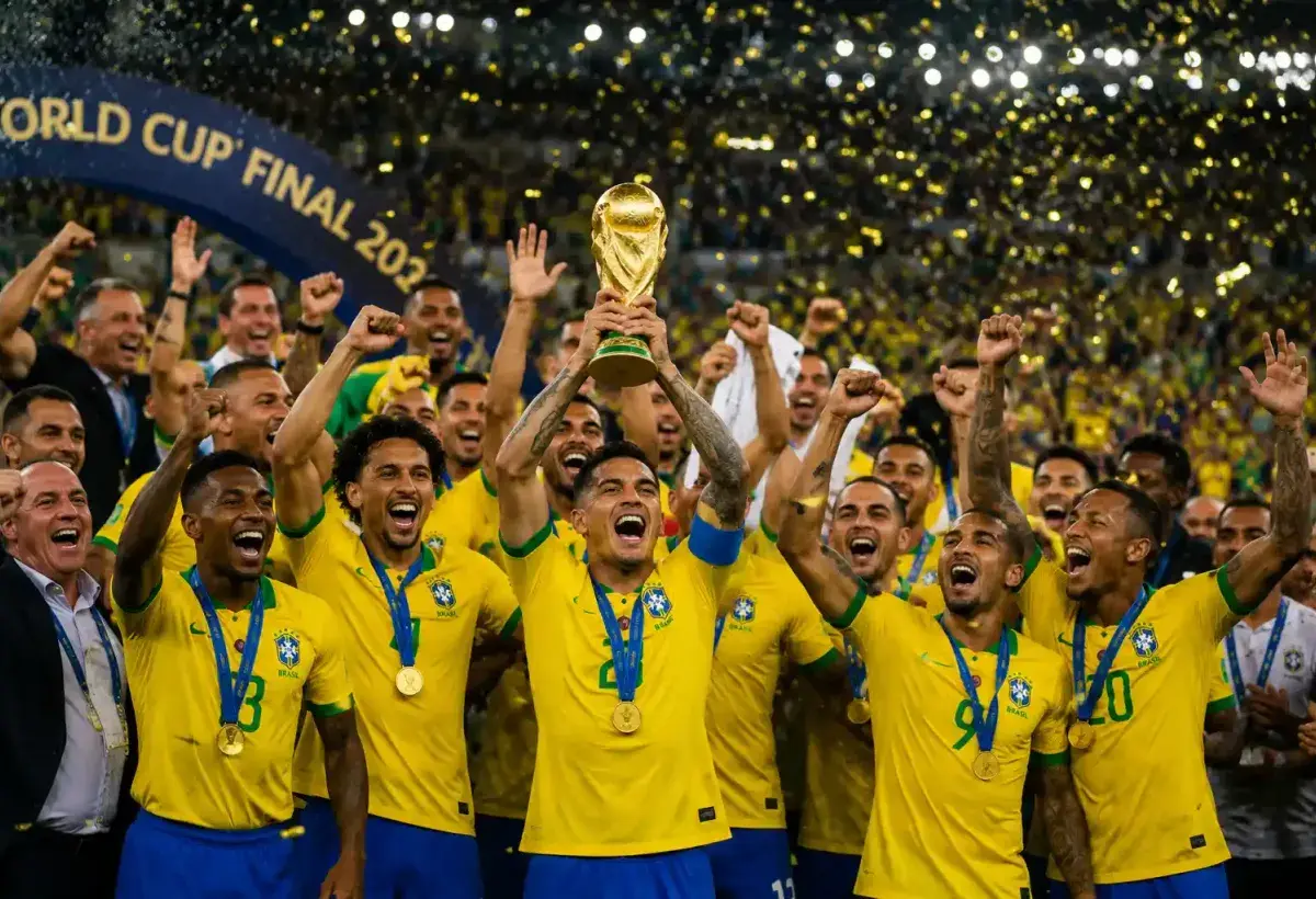 Brazil celebrating a FIFA World Cup victory