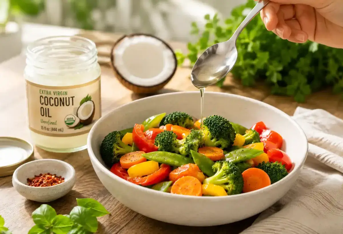 Coconut oil added to vegetables to improve nutrient absorption