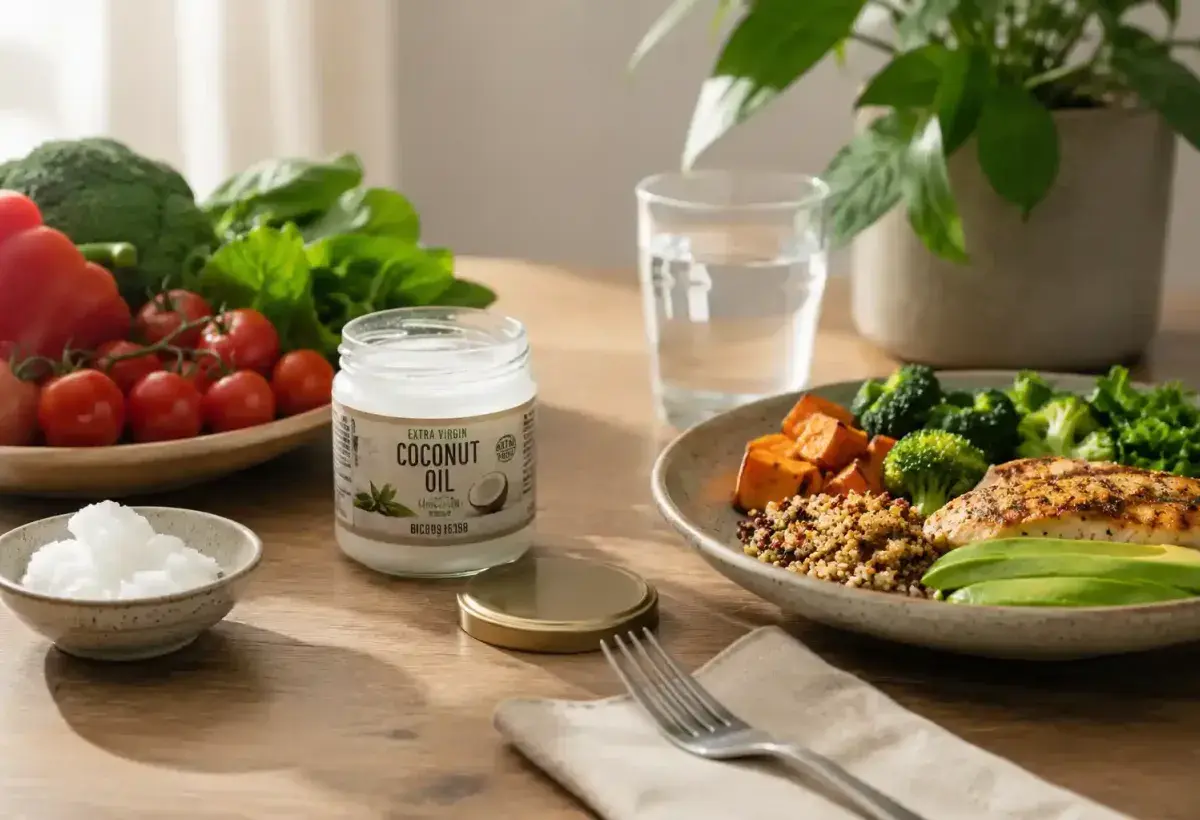 Coconut oil with a balanced meal for weight support