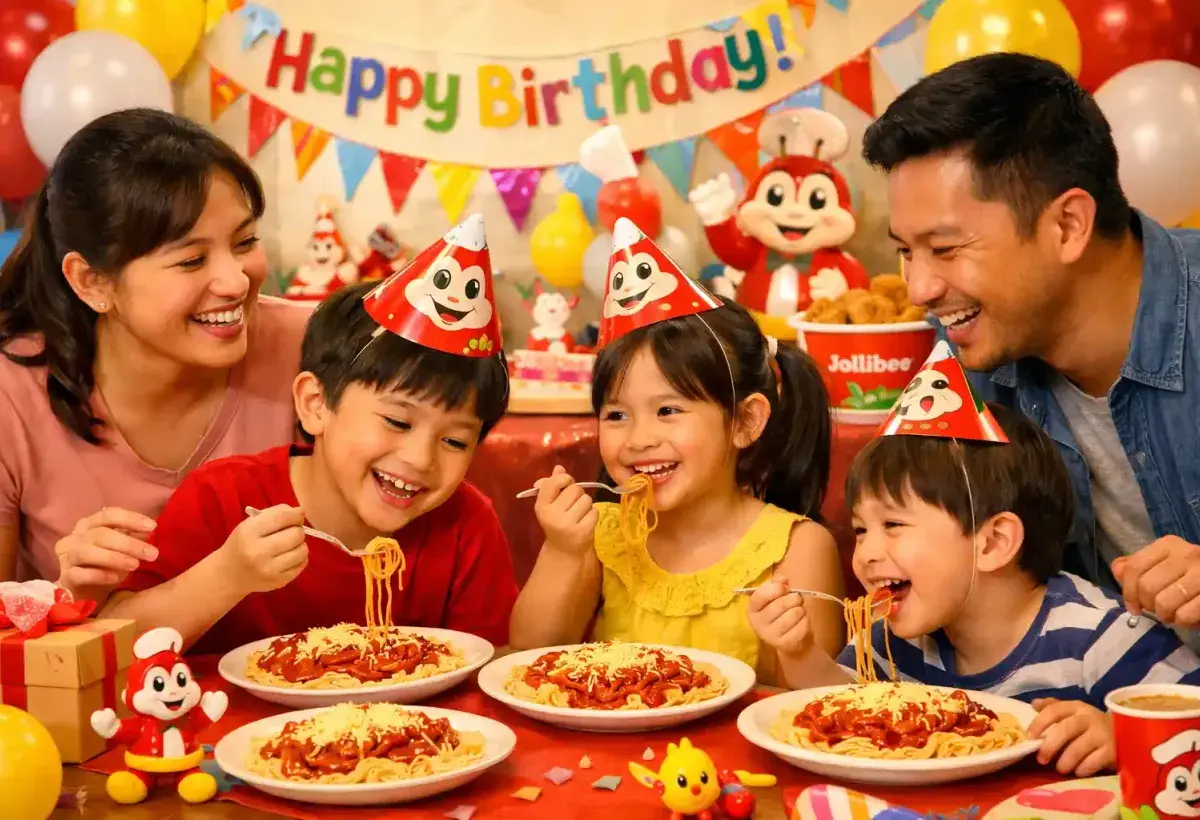 Family sharing Jolly Spaghetti at a special gathering