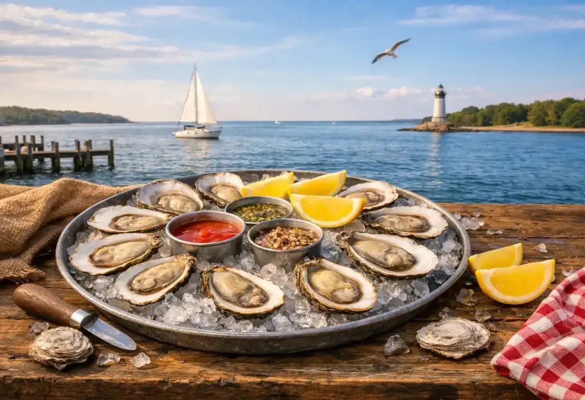 Fresh Chesapeake Bay Oysters Served on Ice with Lemon