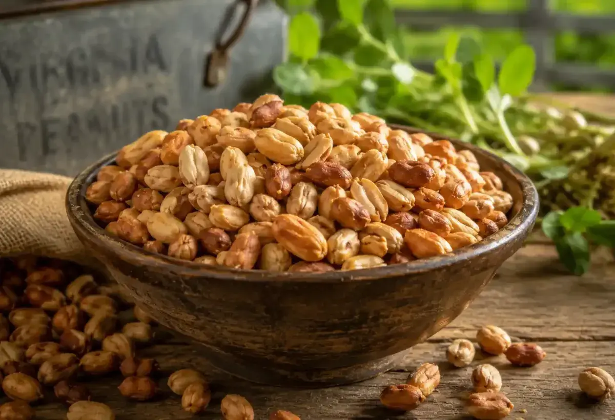 Freshly Roasted Virginia Peanuts in a Rustic Bowl
