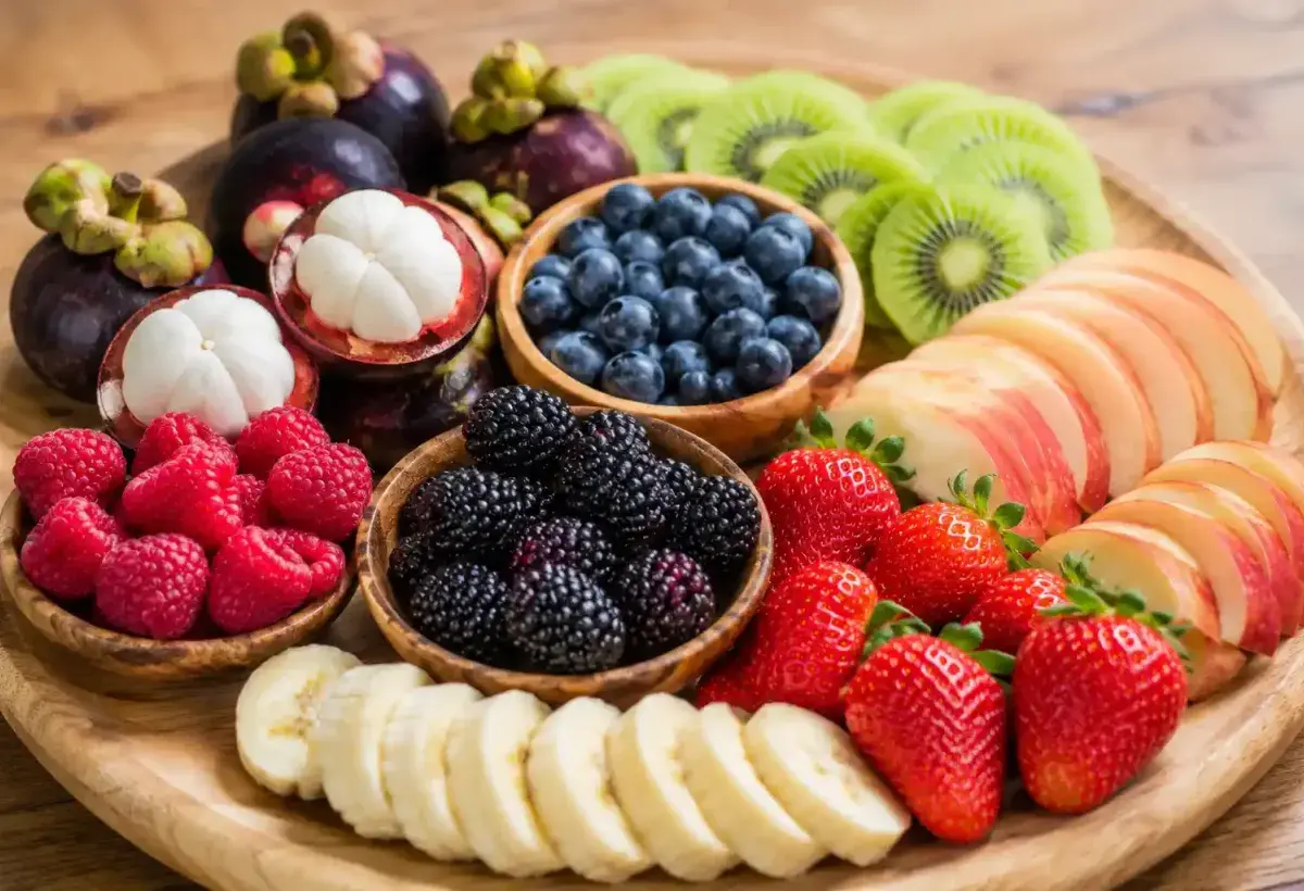 Healthy Snack Plate Featuring Mangosteen and Fresh Fruits