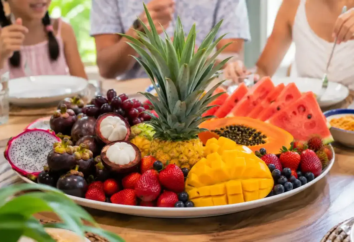 Healthy Tropical Fruit Platter Featuring Mangosteen and Other Fresh Fruits