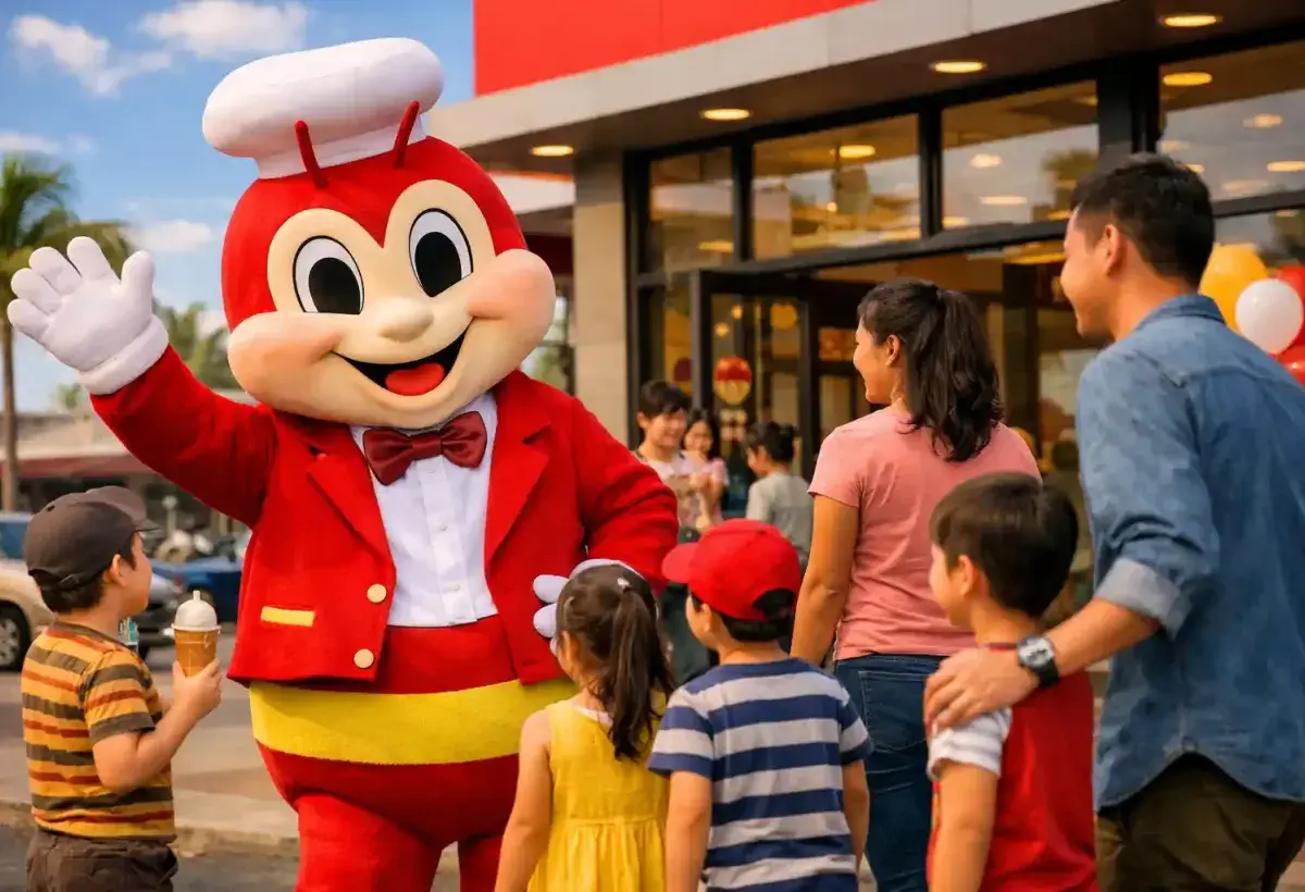 Jollibee mascot welcoming customers with a smile