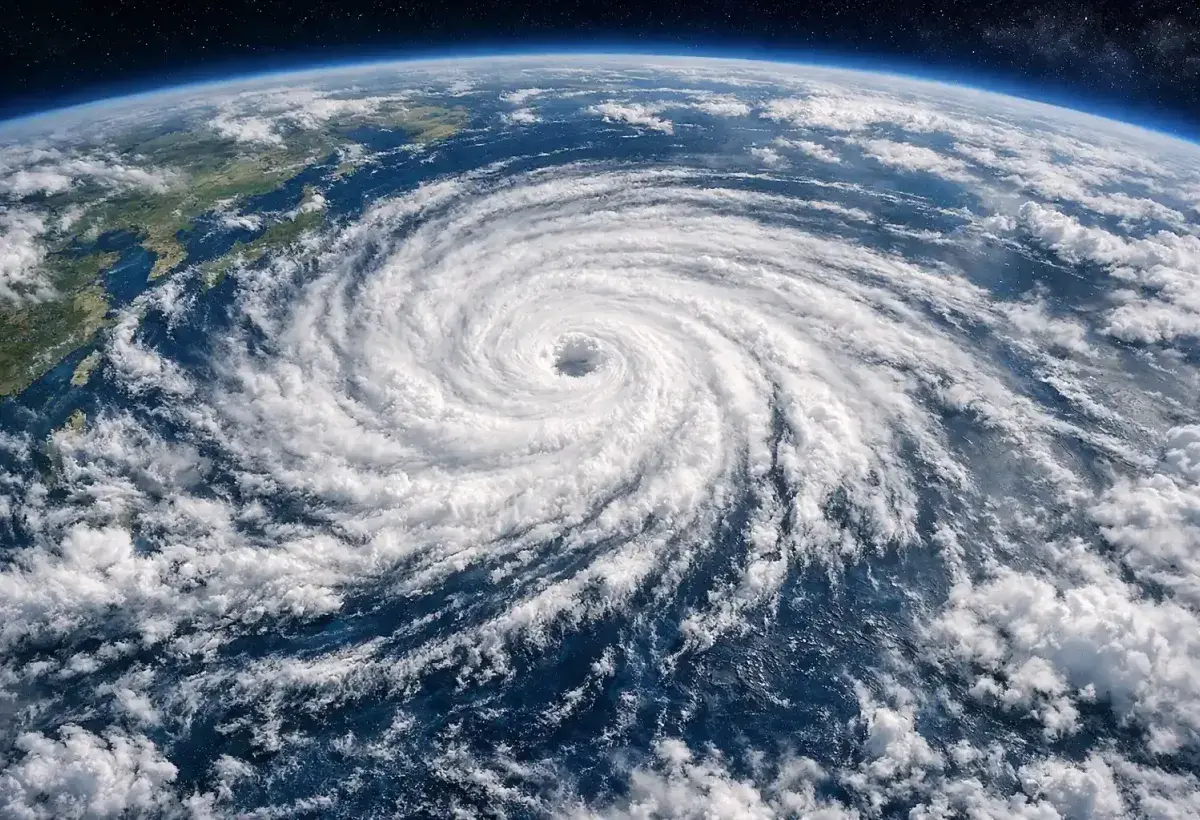 Massive Typhoon Spanning Hundreds of Kilometers