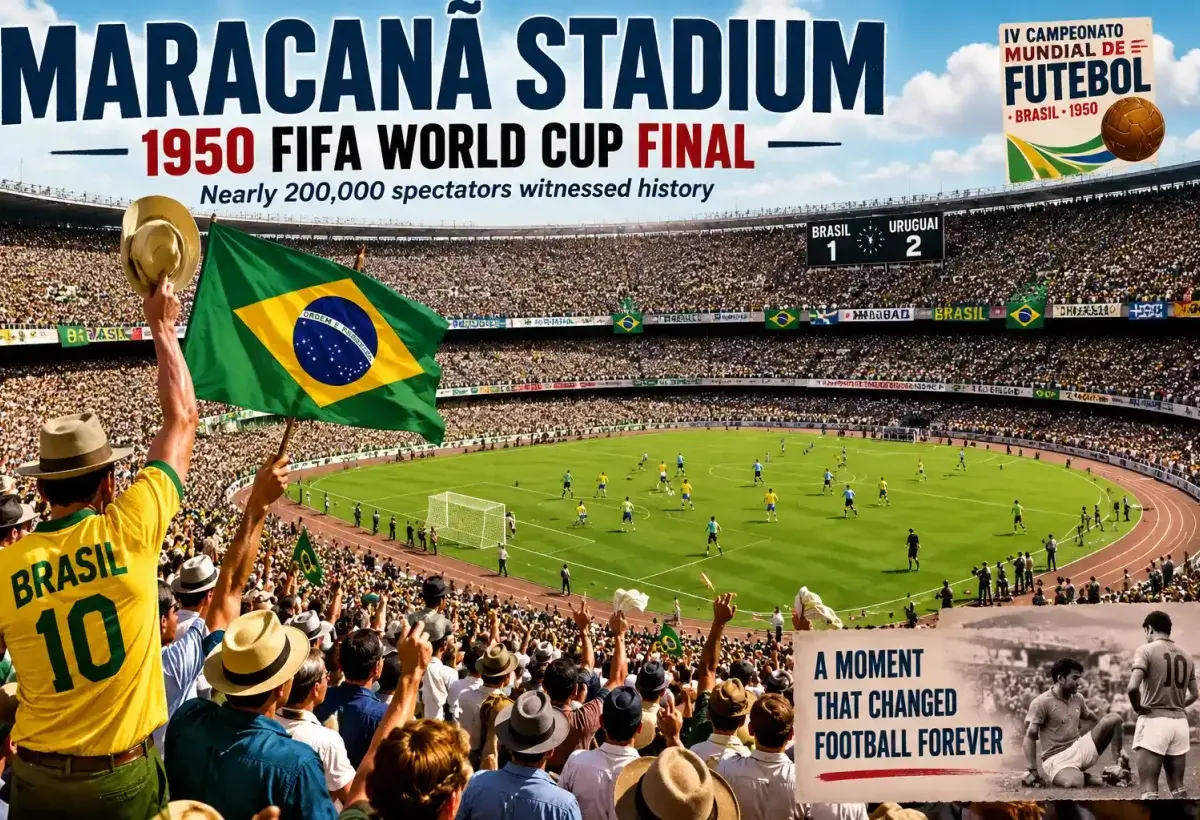 Massive crowd at the Maracanã Stadium during the 1950 World Cup final