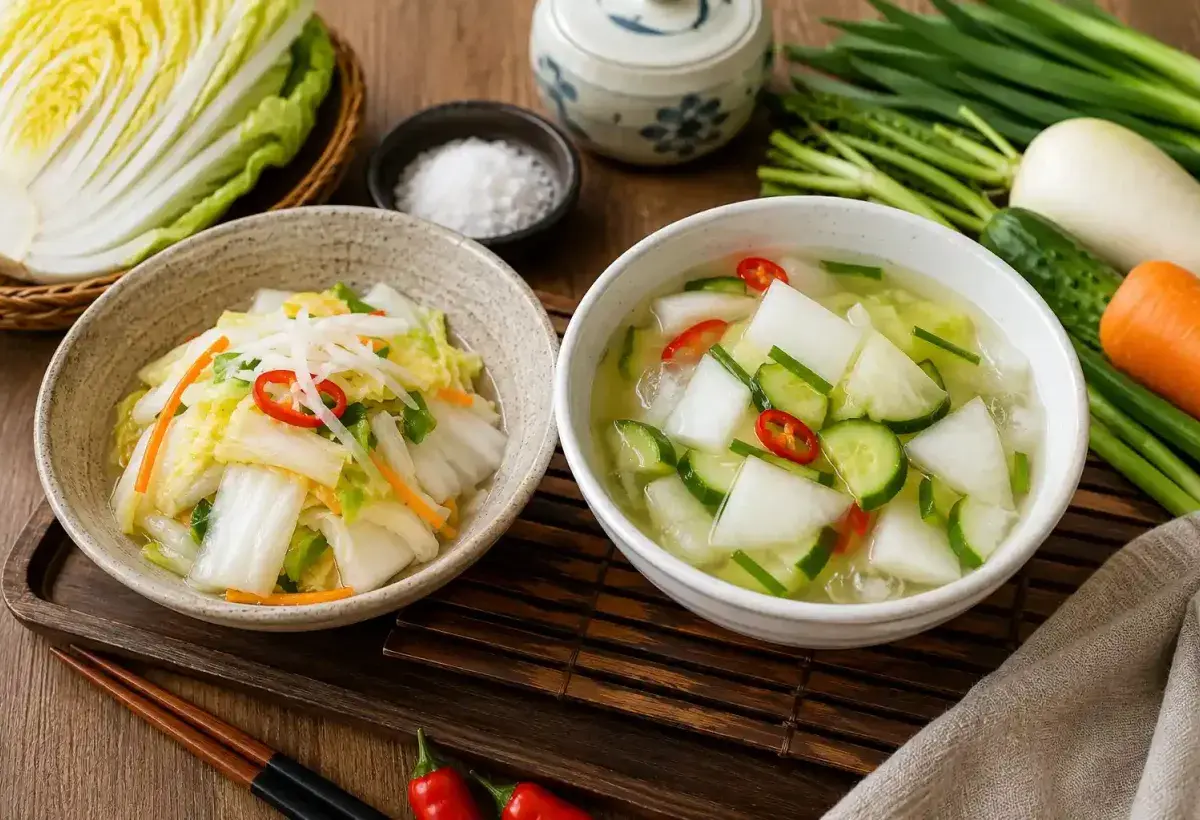 Mild Korean Kimchi Varieties Without Strong Spicy Flavor