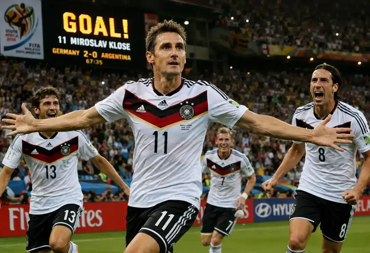 Miroslav Klose celebrating a World Cup goal for Germany