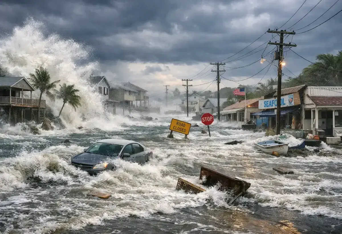 Storm Surge Flooding Along a Coastal Area