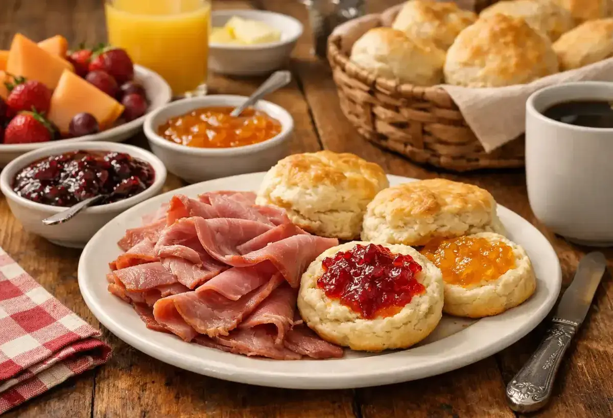 Thinly Sliced Smithfield Ham with Fresh Biscuits