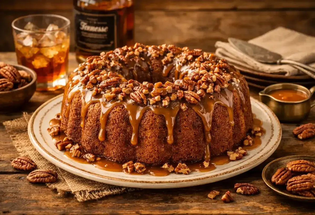 Traditional Tennessee Whiskey Cake with Pecan Glaze