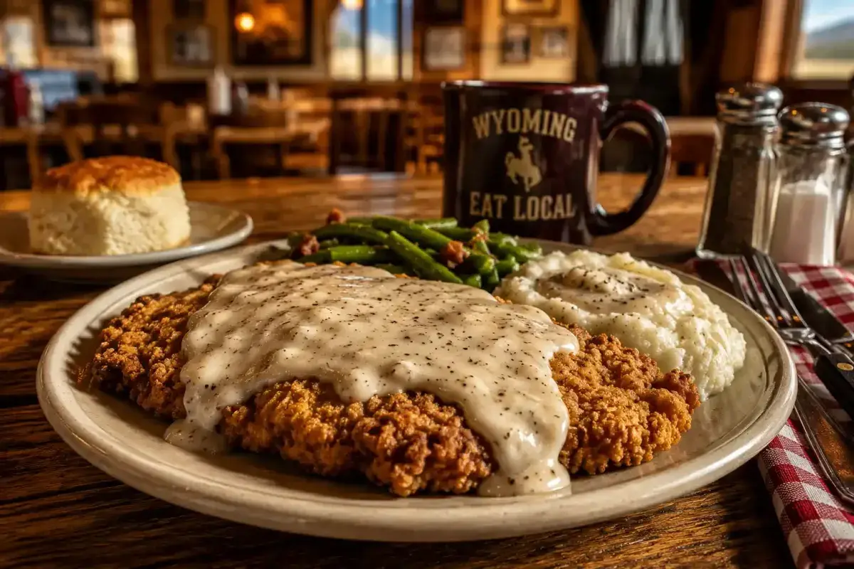 Crispy chicken fried steak with creamy country gravy
