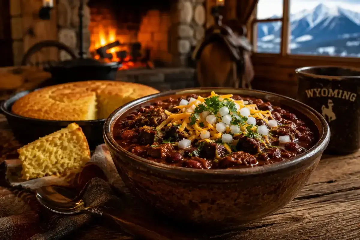 Hearty bowl of traditional Wyoming elk chili