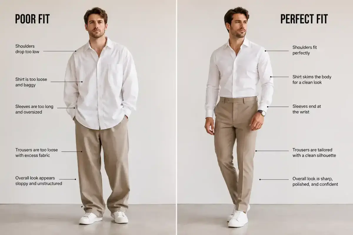 Comparison of poorly fitted clothing and perfectly fitted clothing