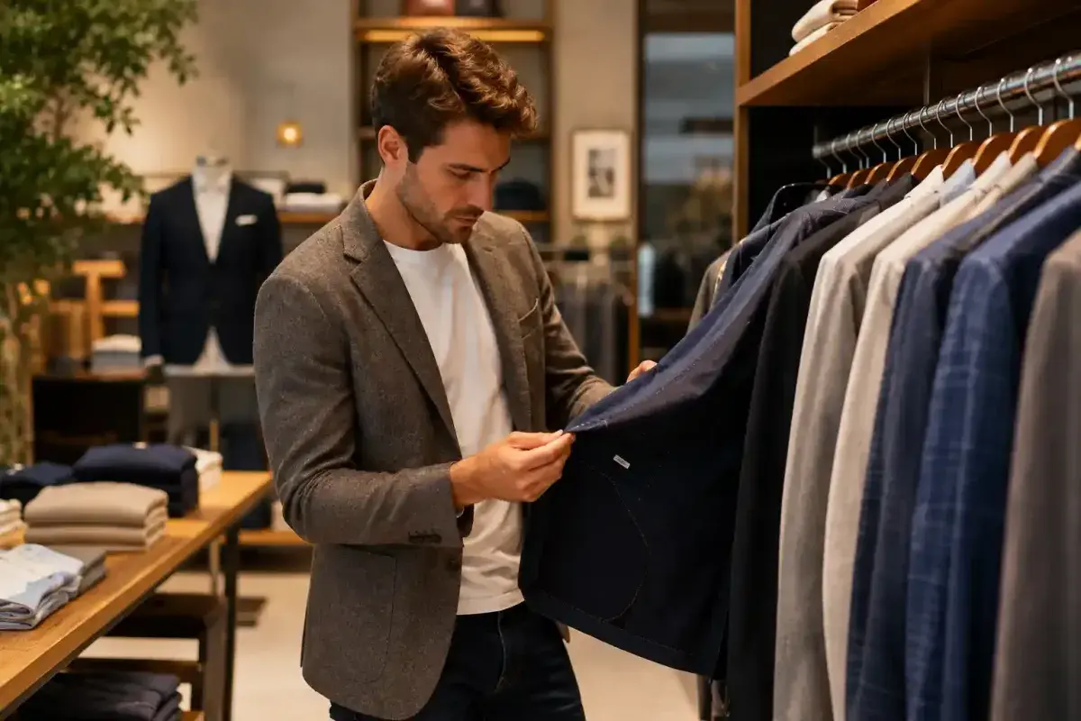 Person examining the quality of a well made garment
