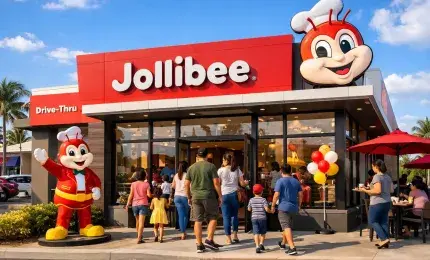 Jollibee restaurant welcoming customers on a sunny day