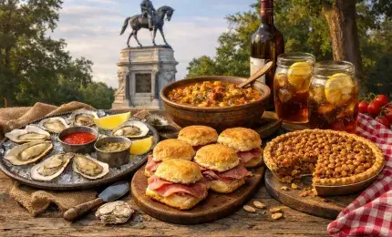 Traditional Virginia Foods Served on a Rustic Farmhouse Table