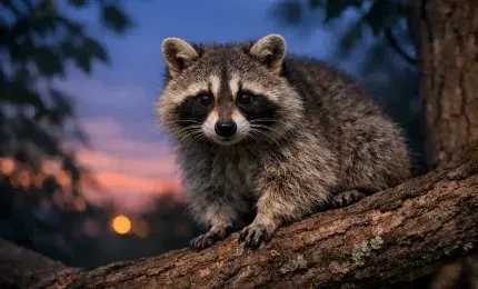 Curious raccoon with masked face in natural habitat