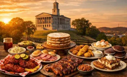 Traditional Tennessee Foods Displayed on a Southern Farm Table
