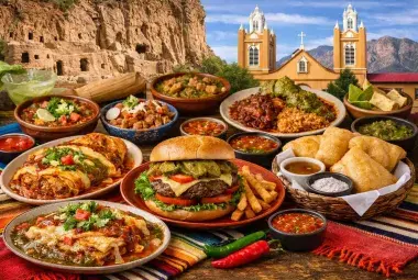 Authentic New Mexico food spread with chile dishes and traditional meals