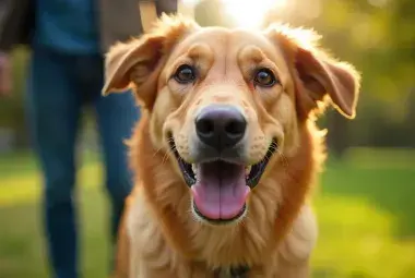Happy dog and owner sharing a close bond outdoors