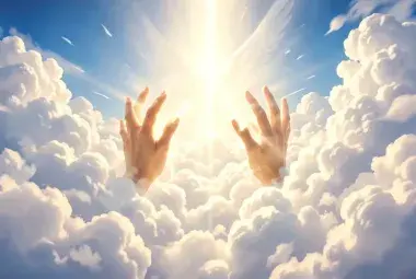 heavenly god hands appearing from cloud full of sky
