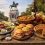 Traditional Virginia Foods Served on a Rustic Farmhouse Table