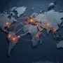 A world map with highlighted geopolitical flashpoints and fragile network lines, symbolizing the interconnected risks that could ignite global conflict.