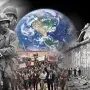 Montage of iconic 20th century events including war, moon landing, and civil rights march