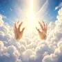 heavenly god hands appearing from cloud full of sky